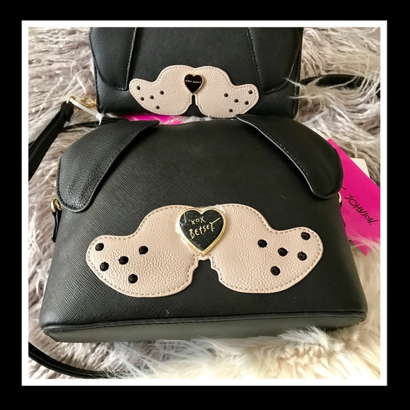 Betsey Johnson Black Puppy Dog Purse & Wallet Set - Picture 2 of 8